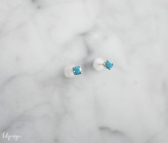 3mm Turquoise Cz Studs.  Teal Gemstone Studs. Tiny Gem Stud. Gold Or Silver
