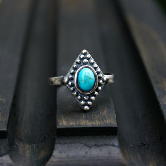 Bahman Sterling Silver Ring, Turquoise Ring, Boho Ring, Adjustable Ring
