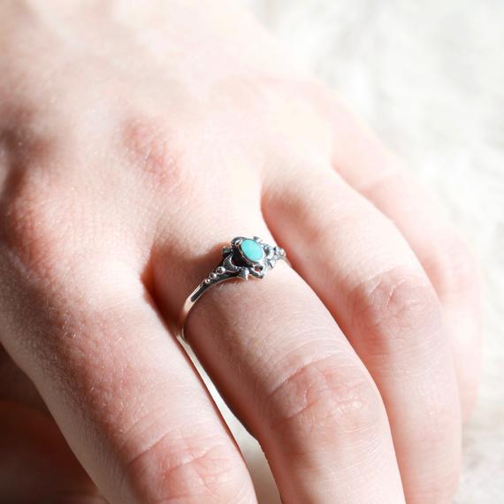 Turquoise Center Flower Ring // Turquoise Jewelry // Stackable Rings // Sterling Silver // Village Silversmith