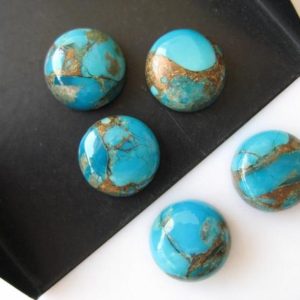 Shop Turquoise Round Beads! 10 Pieces 12x12mm Each Blue Copper Turquoise Round Shaped Smooth Flat Back Loose Cabochons BB187 | Natural genuine round Turquoise beads for beading and jewelry making.  #jewelry #beads #beadedjewelry #diyjewelry #jewelrymaking #beadstore #beading #affiliate #ad