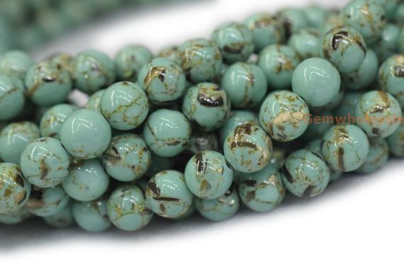 15.5" 8mm Turquoise Beads With Shell Inlay Greenish Blue Color Round Beads, Shell Mix Turquoise Powder, Semi-precious Stone, Xgto