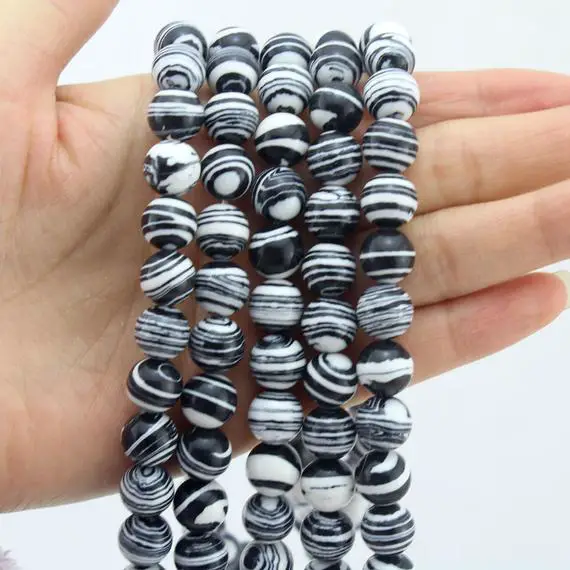 6mm Black White Zebrine Round Howlite Beads,striped Turquoise Gemstone Beads,loose Beads For Diy Necklace/bracelet-16 Inches--61 Pcs--ebt74