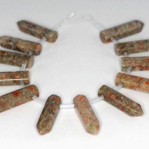 Shop Unakite Bead Shapes! 31x8mm Unakite Gemstone Light Point Healing Chakra Hexagonal Point Focal Bead Full Strand 12 Beads (90183769a-368) | Natural genuine other-shape Unakite beads for beading and jewelry making.  #jewelry #beads #beadedjewelry #diyjewelry #jewelrymaking #beadstore #beading #affiliate #ad