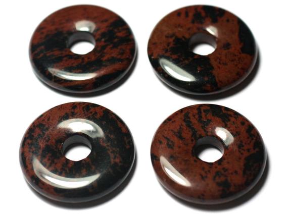 1pc - Pendentif Pierre Semi Précieuse - Obsidienne Acajou Mahogany Donut 25mm - 7427039728959