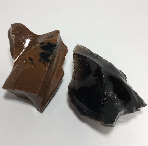 2 Raw Obsidian Crystals - Black And Mahogany - Rough Stones - Natural Volcanic Glass - Healing Crystals- Collectible Stones- From Oregon 77g