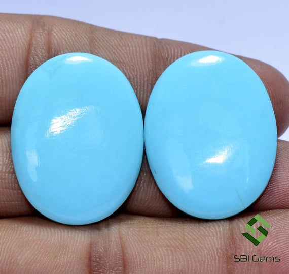 30x23 Mm Certified Natural Turquoise Sleeping Beauty Oval Cabochon Pair 48.77 Cts Calibrated Loose Gemstones
