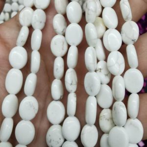 Shop Magnesite Beads! 40pcs natural white turquoise 8x10mm flat oval Gemstone Bead -16 inch strand | Natural genuine other-shape Magnesite beads for beading and jewelry making.  #jewelry #beads #beadedjewelry #diyjewelry #jewelrymaking #beadstore #beading #affiliate #ad