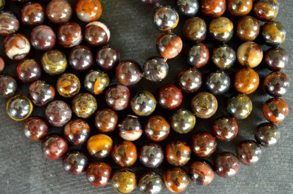 8mm Red Tiger Iron Jasper Stone Beads, Red Brown, Gold Gemstone Beads, Round Tiger Iron Tiger Eye Beads (10 Beads) Shimmery Brown Stone Bead