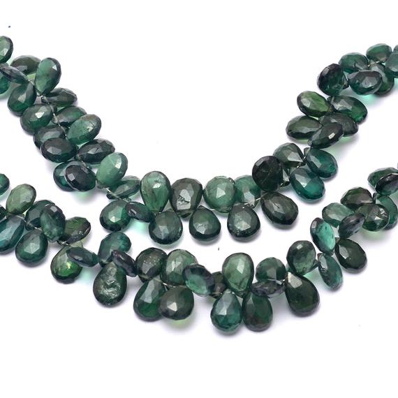Aaa+ Green Apatite 5x8mm-6x9mm Faceted Pear Briolettes | 6inch Strand | Rare Emerald Green Apatite Semi Precious Gemstone Loose Beads