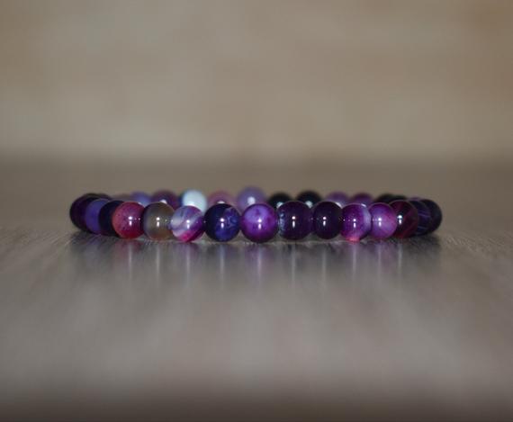 6mm Agate Bracelet, Purple Striped Agate Bracelet For Women Bracelet, Agate Jewelry, Grounding Bracelet, Stress And Anxiety Relief Bracelet