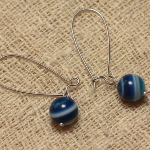 Shop Agate Earrings! Earrings blue Agate earrings and long silver plated hooks | Natural genuine Agate earrings. Buy crystal jewelry, handmade handcrafted artisan jewelry for women.  Unique handmade gift ideas. #jewelry #beadedearrings #beadedjewelry #gift #shopping #handmadejewelry #fashion #style #product #earrings #affiliate #ad