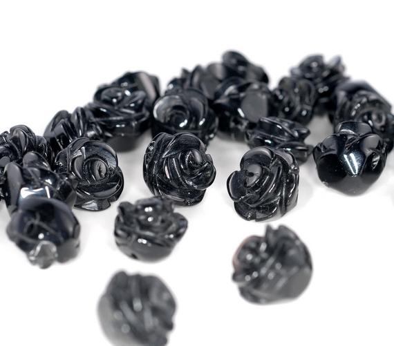 8mm Black Agate Gemstone Carved Flower Beads Bulk Lot 5,10,20,30,50 (90187266-002)
