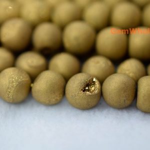 15" 12mm/14mm Plating golden Druzy Agate round beads, matte gloden druzy agate | Natural genuine beads Gemstone beads for beading and jewelry making.  #jewelry #beads #beadedjewelry #diyjewelry #jewelrymaking #beadstore #beading #affiliate #ad
