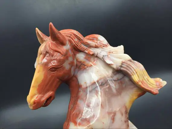Vintage Horse Sculpture Realistic Horse Bust Agate Stone Carving Horse Head Sculpture Hand Carved Gemstone Horse Decor 6.6" 2.4lb