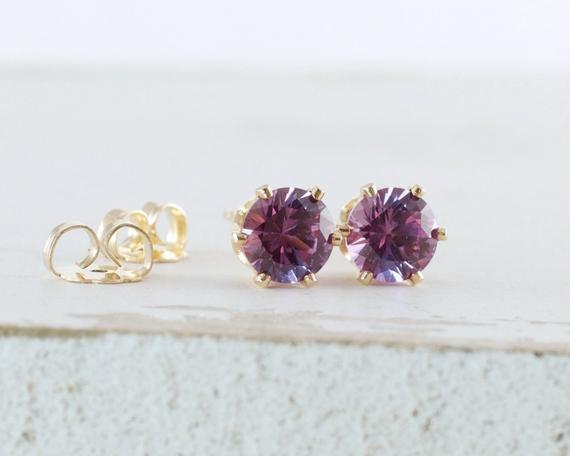 Alexandrite Earrings Gold Stud Earrings Birthstone Stud Earrings June Birthstone Jewelry Alexandrite Stud Earrings Gemstone Stud Earrings