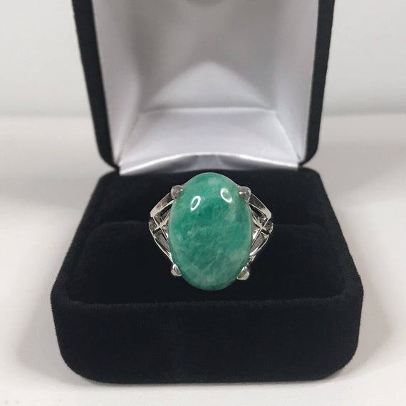 Gorgeous 10ct Amazonite Ring 6 7 8 9 10 Sterling Silver Ring Ring Trending Jewelry Gift Mom Wife Daughter Sister 18x13 Oval Amazonite Ring