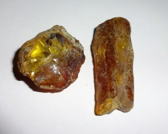 Amber Fossilized Tree Sap Amber From Indonesia  Natural Raw Crystal Gemstones 2pc Set