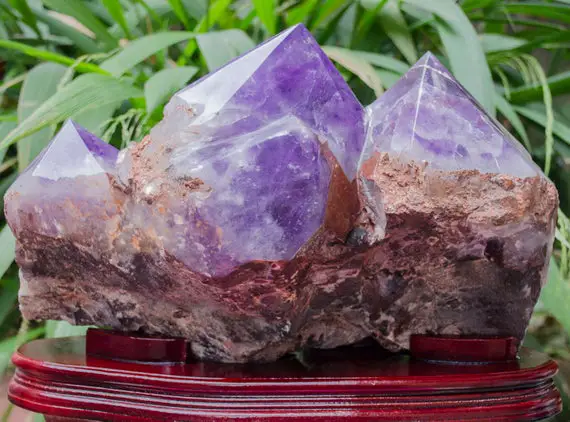 38.8 Lbs Rare Best Extra Large Natural Amethyst Twins Cluster From Madagascar/large Amethyst Points/abundance Amethyst Points+wooden Stand