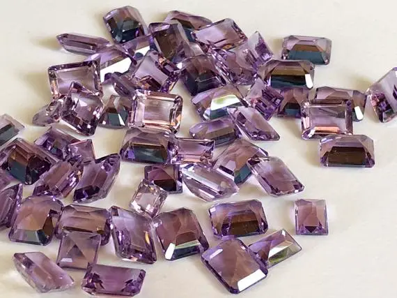 7x9mm Brazilian Amethyst Emerald Cut Stone Lot, 5 Pcs Natural Pointed Back Emerald Cut Faceted Amethyst, Purple Amethyst For Jewelry -ang69