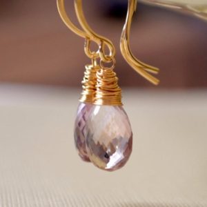 Shop Ametrine Jewelry! Ametrine Earrings, Wire Wrapped Gemstone Drops, Lavender AAA Semiprecious Stone, Simple Sterling Silver, Rose or Gold Jewelry | Natural genuine Ametrine jewelry. Buy crystal jewelry, handmade handcrafted artisan jewelry for women.  Unique handmade gift ideas. #jewelry #beadedjewelry #beadedjewelry #gift #shopping #handmadejewelry #fashion #style #product #jewelry #affiliate #ad