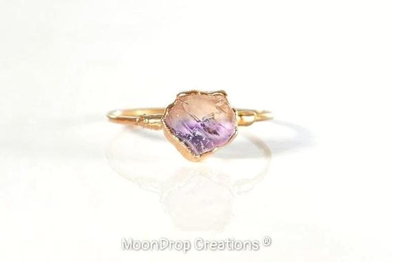 Raw Ametrine Ring, Raw Stone Ring, Amethyst Citrine Ring, Raw Crystal Promise Ring, Alternative Engagement Ring, Boho Ring, Mothers Day Gift