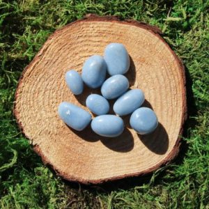 Shop Angelite Stones & Crystals! Angelite Polished Tumbled | Natural genuine stones & crystals in various shapes & sizes. Buy raw cut, tumbled, or polished gemstones for making jewelry or crystal healing energy vibration raising reiki stones. #crystals #gemstones #crystalhealing #crystalsandgemstones #energyhealing #affiliate #ad