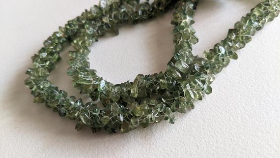 4-7mm Green Apatite Rough Chips, Green Apatite Beaded Rope, Natural Apatite Chips For Necklace, 24 Inch (1strand To 5strand Option)- Ant162