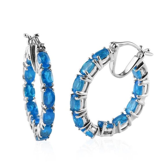 5.30 Ctw  Rare Magache Neon Apatite Inside Out Hoop Earrings In Platinum Over Sterling Silver Gift For Her