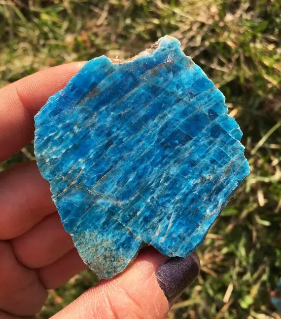 Apatite Crystal - Blue Apatite Slab - Polished Blue Apatite - Blue Apatite Crystal Slice - Raw Blue Apatite - Neon Blue Apatite Crystal