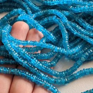 Shop Apatite Rondelle Beads! 4-4.5mm Neon Apatite Beads, Neon Apatite Plain Spacer Beads, Neon Apatite Tyre Beads, Neon Blue Apatite for Jewelry (8IN To 16IN) – AAG99 | Natural genuine rondelle Apatite beads for beading and jewelry making.  #jewelry #beads #beadedjewelry #diyjewelry #jewelrymaking #beadstore #beading #affiliate #ad