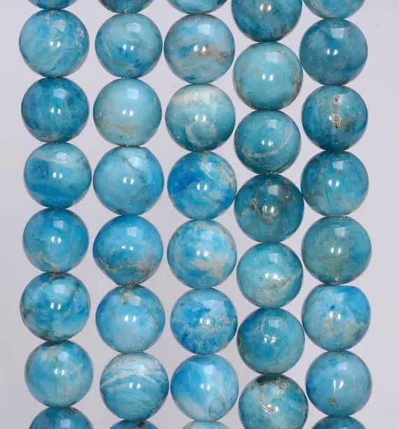 9-10mm Ocean Blue Apatite Gemstone Grade A Round Loose Beads 7.5 Inch Half Strand (80003932-b104)