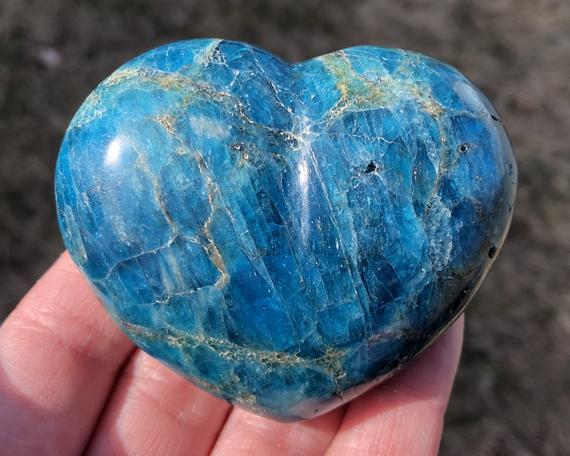 2.6" Blue Apatite Heart  Bright Blue Crystal Heart  Gemstone Heart #4