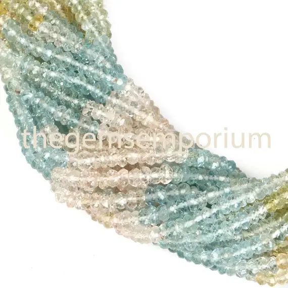 Aquamarine Shaded Faceted Rondelle Beads, 3-4mm Aquamarine Rondelle Shape Beads, Aquamarine Faceted Beads, Aquamarine Beads, Aquamarine