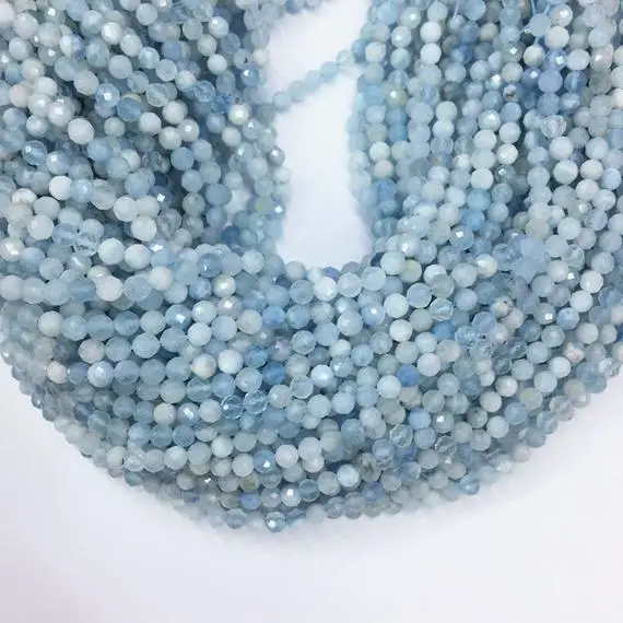 Tiny Aquamarine Micro Faceted Beads 2mm 3mm 4mm Natural Aquamarine Spacer Beads Small Light Blue Beads Blue Tiny Gemstone Semi Precious