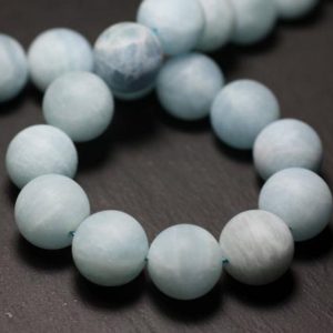 Shop Aquamarine Bead Shapes! 1pc – Grosse Perle de Pierre – Aigue Marine Boules 14mm Mat Sablé Givré – 8741140022126 | Natural genuine other-shape Aquamarine beads for beading and jewelry making.  #jewelry #beads #beadedjewelry #diyjewelry #jewelrymaking #beadstore #beading #affiliate #ad