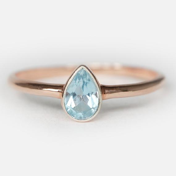 Aquamarine Ring, Aquamarine Bezel Ring, 14k Aquamarine Ring, Birthstone Ring, Pear Shape Aquamarine Ring, Anniversary Ring, Minimalist  Ring