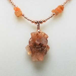 Aragonite Cluster Copper Wire Wrapped Crystal Gemstone Pendant Necklace / Red Aventurine Chip Beads / Copper Beads and Coils / Hook Clasp | Natural genuine Aragonite necklaces. Buy crystal jewelry, handmade handcrafted artisan jewelry for women.  Unique handmade gift ideas. #jewelry #beadednecklaces #beadedjewelry #gift #shopping #handmadejewelry #fashion #style #product #necklaces #affiliate #ad