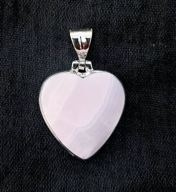 Natural Pink Aragonite Heart Pendant, 925 Sterling Silver, Heart Pendant, Pink Stone, Gift For Her, Mother's Day Gift. Free Shipping.