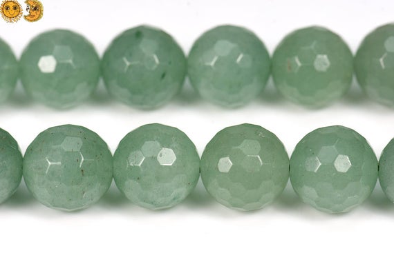 Green Aventurine Faceted (128 Faces) Round Beads 14 Mm,15” Full Strand