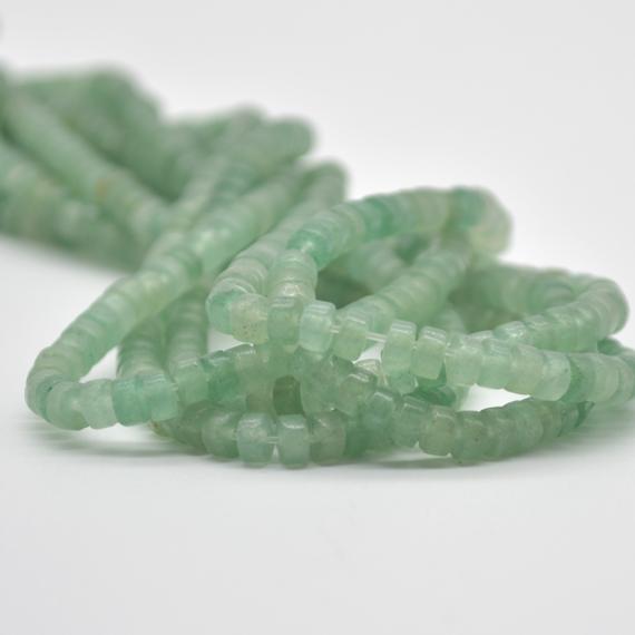 Natural Green Aventurine Semi-precious Gemstone Flat Heishi Rondelle / Disc Beads - 4mm X 2mm - 15" Strand