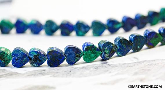M/ Azurite 8mm Heart Beads 15.5" Strand  Not Dyed Genuine Azurite Malachite Gemstone Beads For Jewelry Making