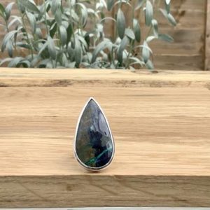 Shop Azurite Rings! Womens Gemstone Silver Statement Ring, Azurite Malachite Teardrop Ring, Gift For Wife or Girlfriend | Natural genuine Azurite rings, simple unique handcrafted gemstone rings. #rings #jewelry #shopping #gift #handmade #fashion #style #affiliate #ad