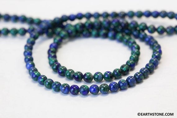 S/ Azurite Malachite 4mm/ 5mm Round Beads 16" Strand Green And Blue Gemstone Beads For Jewelry Making