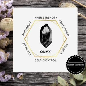 Shop Printable Crystal Cards, Pages, & Posters! Black onyx gemstone printable crystal meaning card. Digital download crystal sticker. Product tags printable labels, stickers display cards | Shop jewelry making and beading supplies, tools & findings for DIY jewelry making and crafts. #jewelrymaking #diyjewelry #jewelrycrafts #jewelrysupplies #beading #affiliate #ad