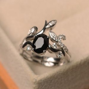 Shop Spinel Jewelry! Black spinel ring, oval cut, ring set, black engagement ring | Natural genuine Spinel jewelry. Buy handcrafted artisan wedding jewelry.  Unique handmade bridal jewelry gift ideas. #jewelry #beadedjewelry #gift #crystaljewelry #shopping #handmadejewelry #wedding #bridal #jewelry #affiliate #ad