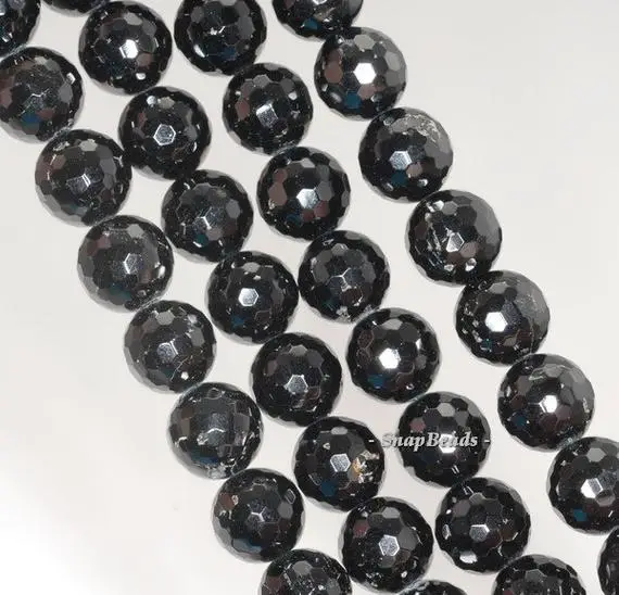 10mm Black Tourmaline Gemstone Grade Aa Faceted Round Loose Beads 7.5 Inch Half Strand (90191427-b6-512)