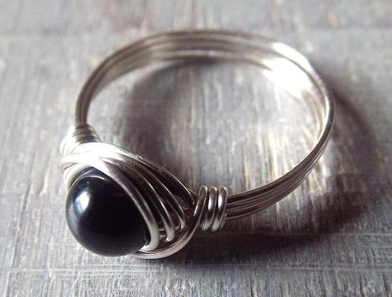 Black Tourmaline Ring, Stone Stacking Ring, Natural Gemstone