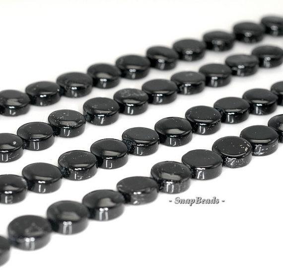 9mm Black Tourmaline Gemstone Flat Round Loose Beads 7.5 Inch Half Strand Lot 1,2,6,12 And 50 (90191260-b23-542)