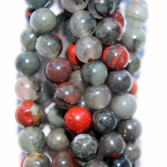 Natural African Bloodstone Jasper Beads - Round 6 Mm Gemstone Beads - Full Strand 16", 63 Beads, A Quality