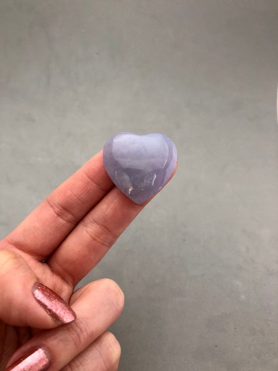 Blue Chalcedony Heart Cabochon (1") For Craft Supplies, Wire Wrapping, Channeling Light Language, Crystal Magic, Metaphysical Blue Crystal